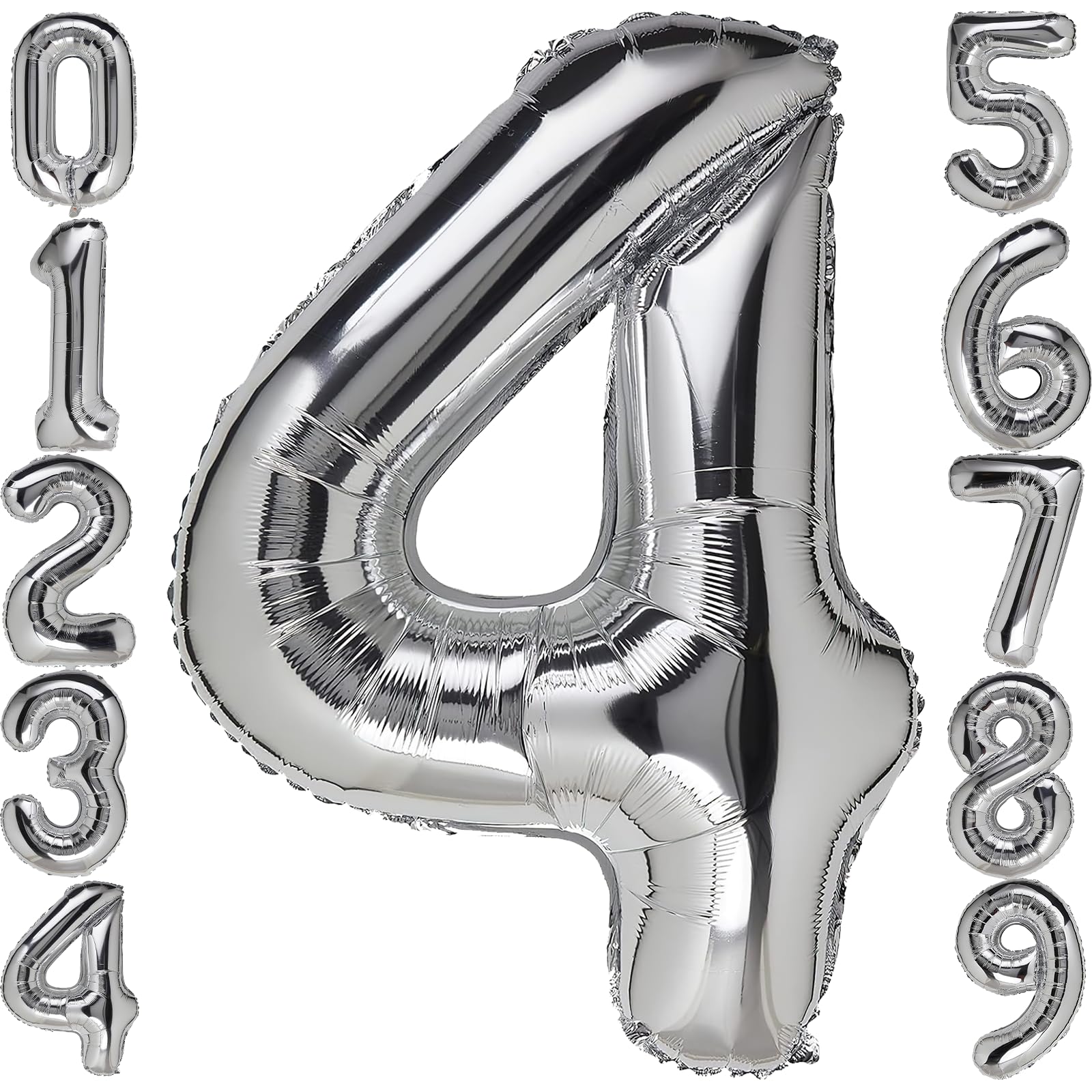 4 Number Balloon Silver 40 Inch Big Foil Mylar 4Th Balloons For 4 Year Old Boy Girl Birthday Party Decorations Wedding Anniversa
