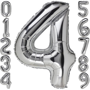 4 Number Balloon Silver 40 Inch Big Foil Mylar 4Th Balloons For 4 Year Old Boy Girl Birthday Party Decorations Wedding Anniversa