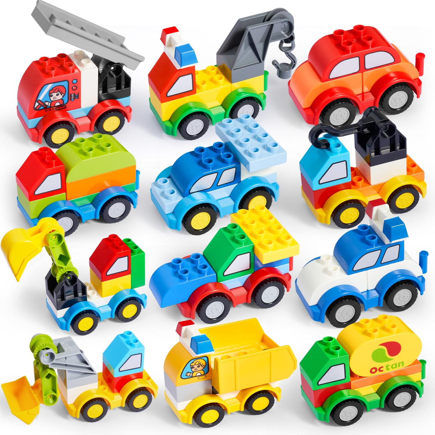 JOYIN 80Pcs Toddlers Car Building Blocks Set  12Pcs Different Vehicles  Build Your Own Toy Cars  Compatible with Brand Name Building Bricks for Kids Boys Girls Birthday Easter Gift