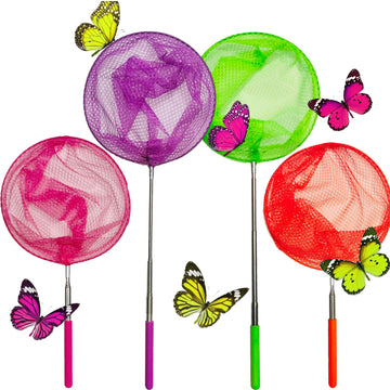 4 Pack Telescopic Butterfly Nets - Great For Catching Insects Bugs Fishing - Outdoor Toy For Kids Playing - Extendable From 6.8'