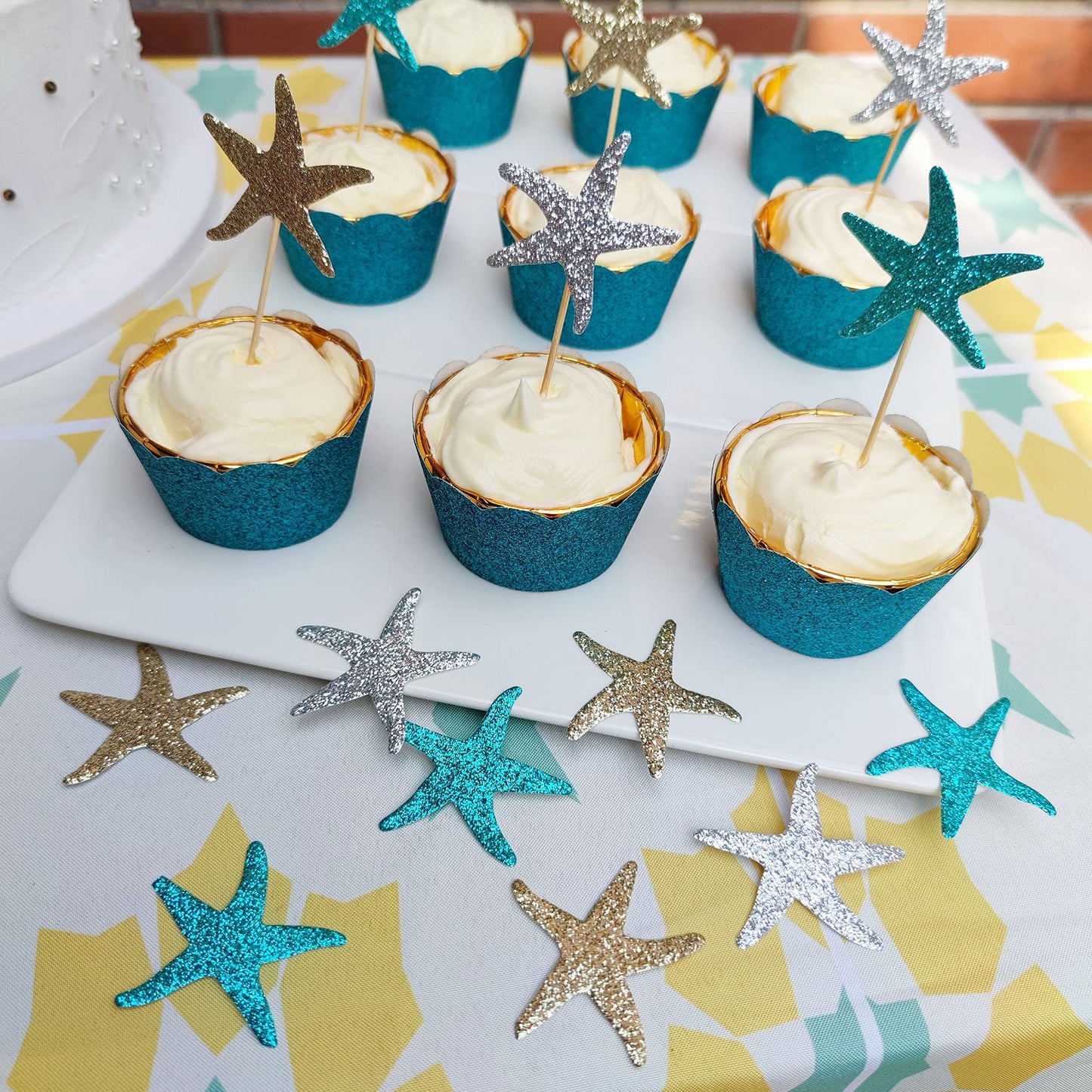 Mybbshower Glitter Paper Starfish Confetti for Birthday Party Table Scatter Beach Theme Party Wedding Decorations DIY Crafts Pac