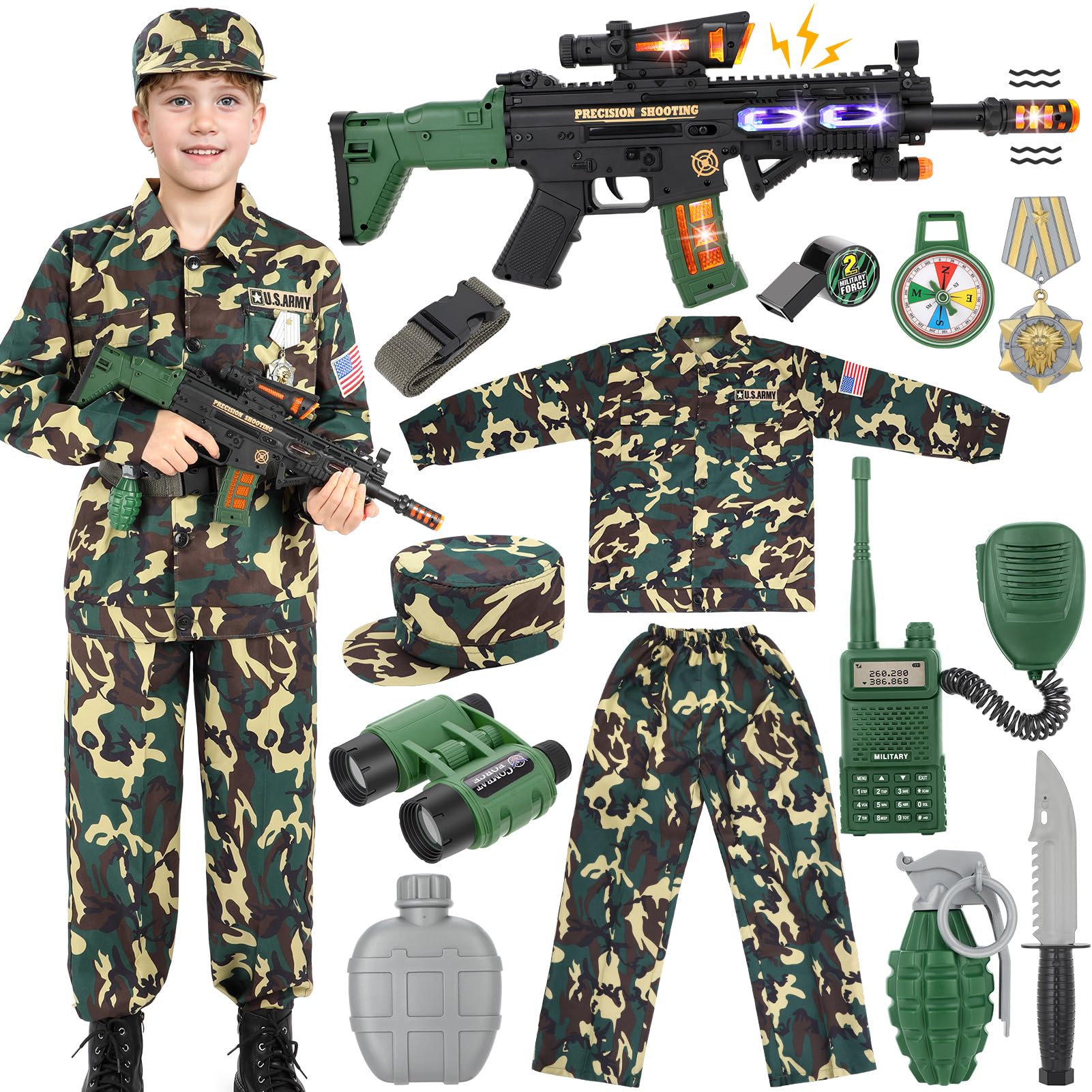 Giftinbox Kids Army Costume For Boys Military Soldier Costume With Army Toys,Dress Up Boys Costume Halloween Costumes For Kids Boys 3-4…