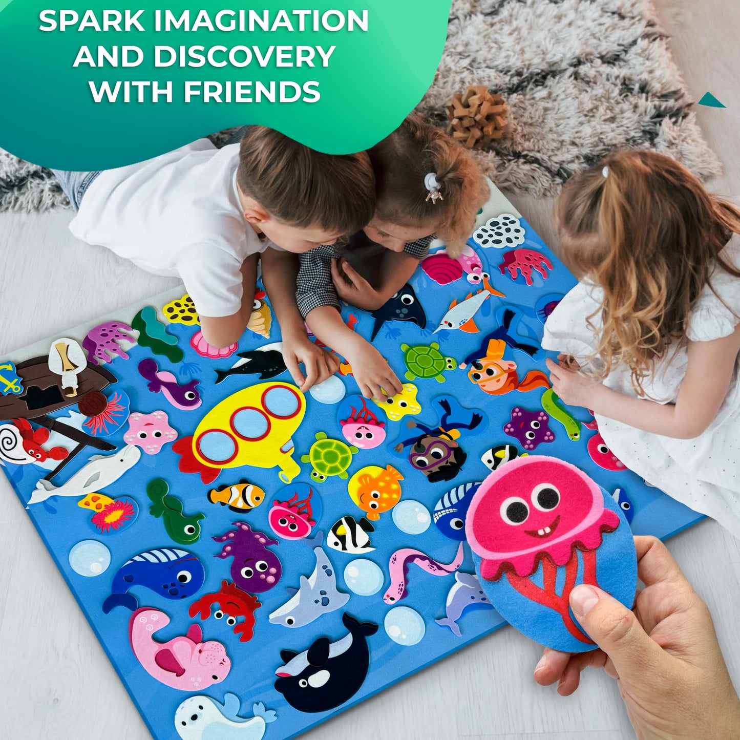 QUOKKA Ocean Felt Board for Toddlers - 70 PCS Double-Thick Felt Board Story Set with Large 41x30 Inch Durable Felt Wall Activity