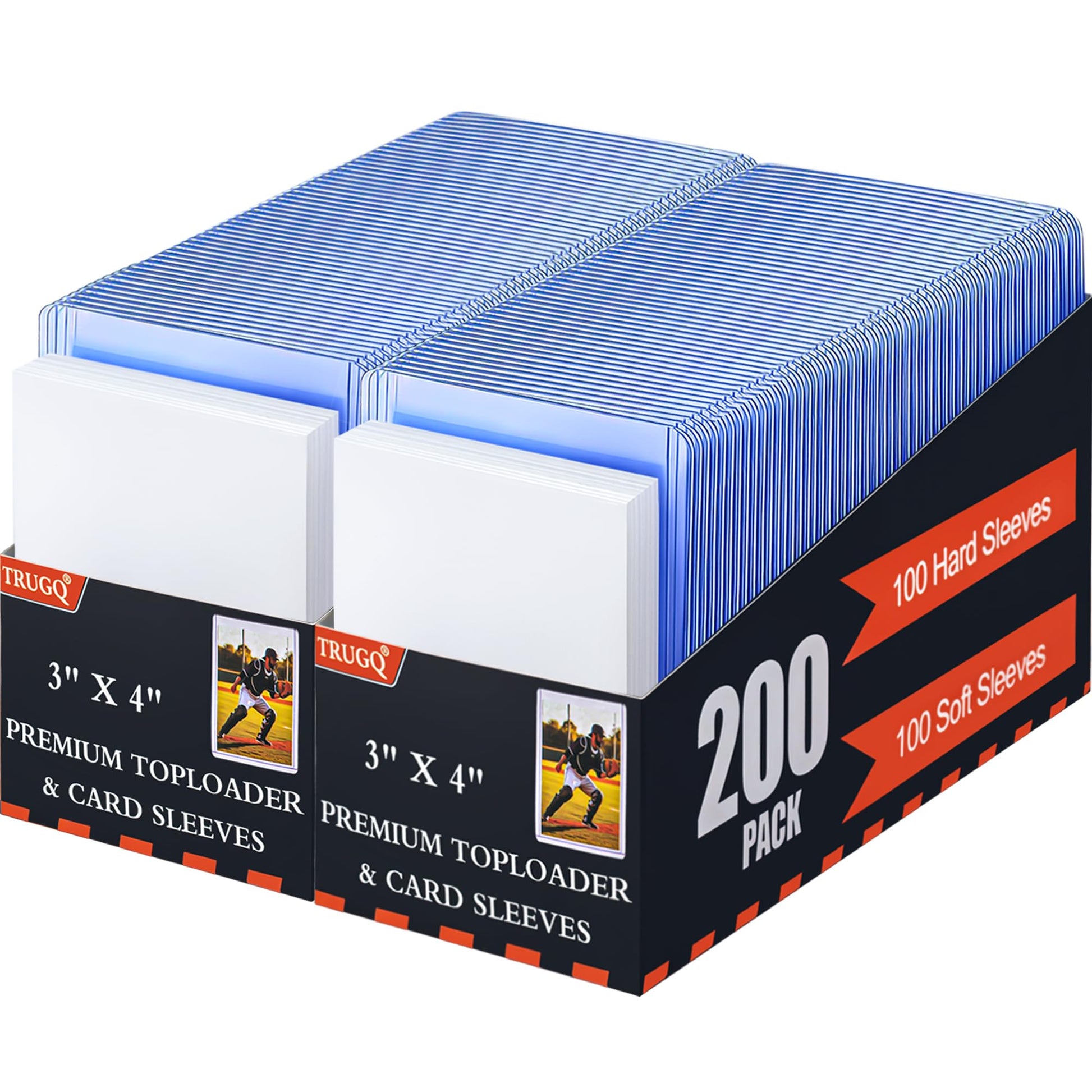 TRUGQ 400 Card Sleeves Toploads for Cards 3 x 4 Baseball Card Protectors enhanced Standard Size Trading Hard Plastic Card Holder for Sports Football Cards(200 Hard Protectors +200 Soft Sleeves)