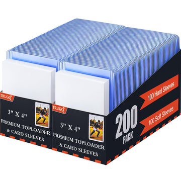 TRUGQ 400 Card Sleeves Toploads for Cards 3 x 4 Baseball Card Protectors enhanced Standard Size Trading Hard Plastic Card Holder for Sports Football Cards(200 Hard Protectors +200 Soft Sleeves)