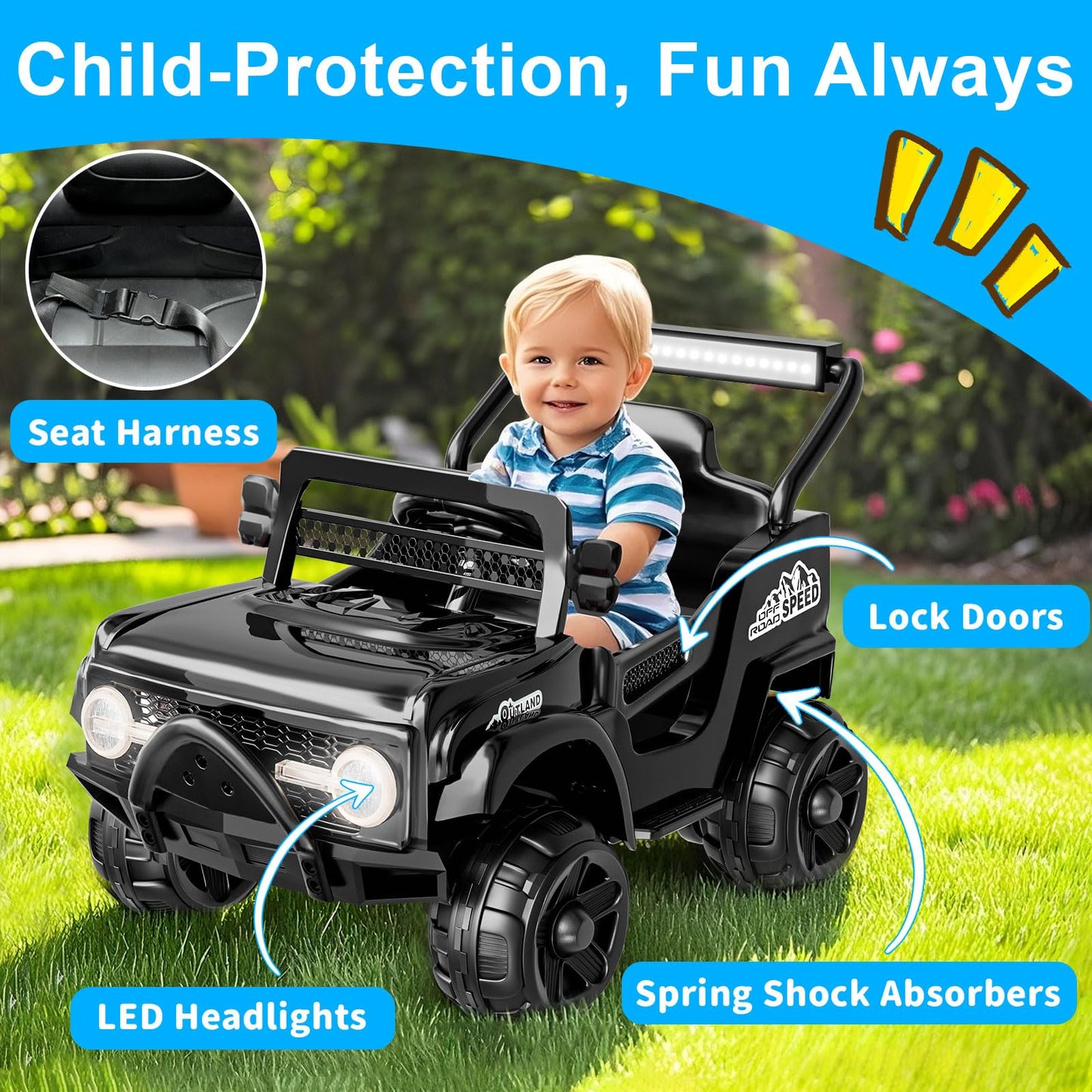 12V Kids Electric Car, Ride On Toys With Parent Remote, Spring Suspension, Bluetooth, Led Lights, 3 Speeds, Power Wheels With Re