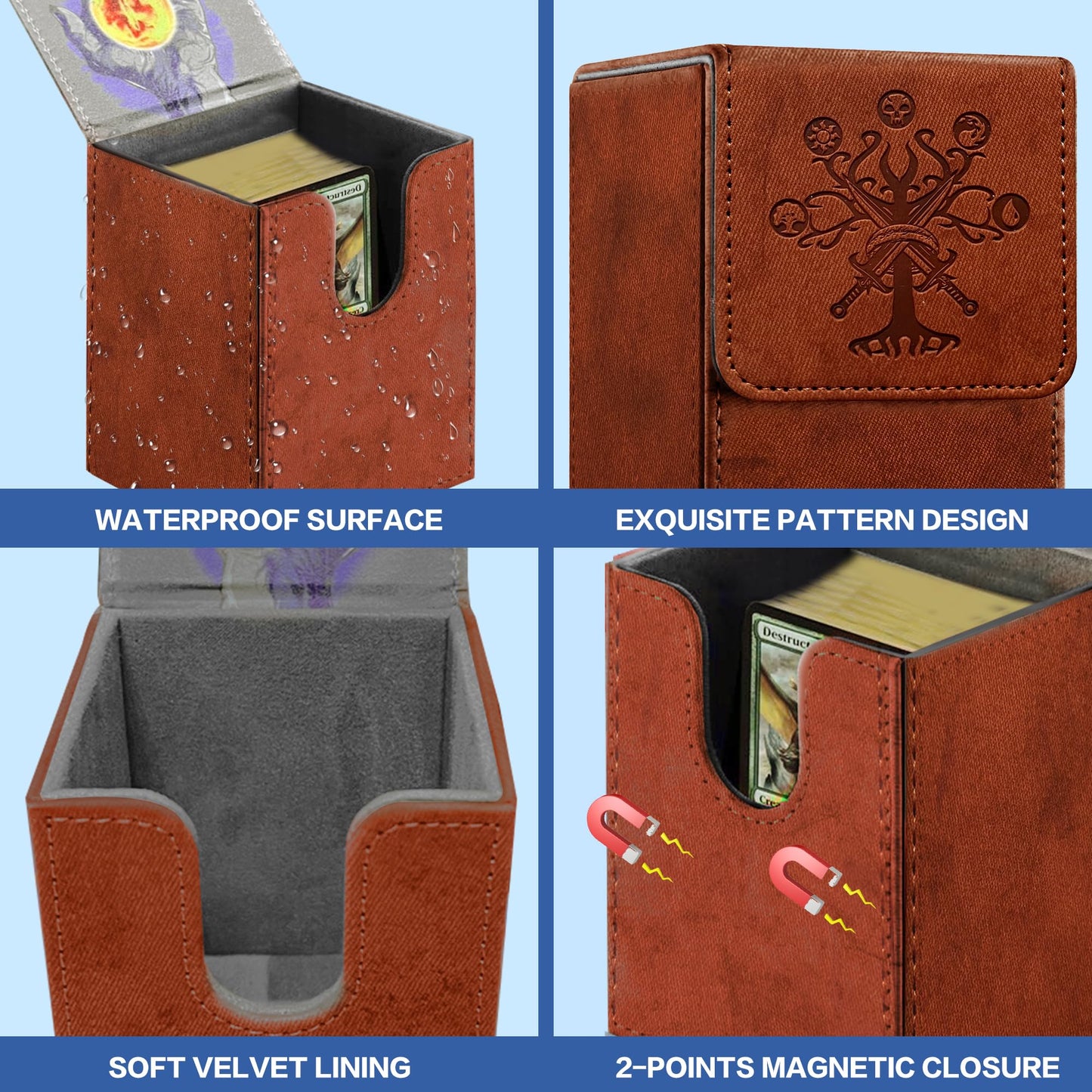 PROMAXIBINDER MTG Card Deck Box  Commander Deck Box Fits 100 Single Sleeved Cards  Storage for TCG/MTG Crads  PU Leather Strong Magenet (Brickred  Tree)