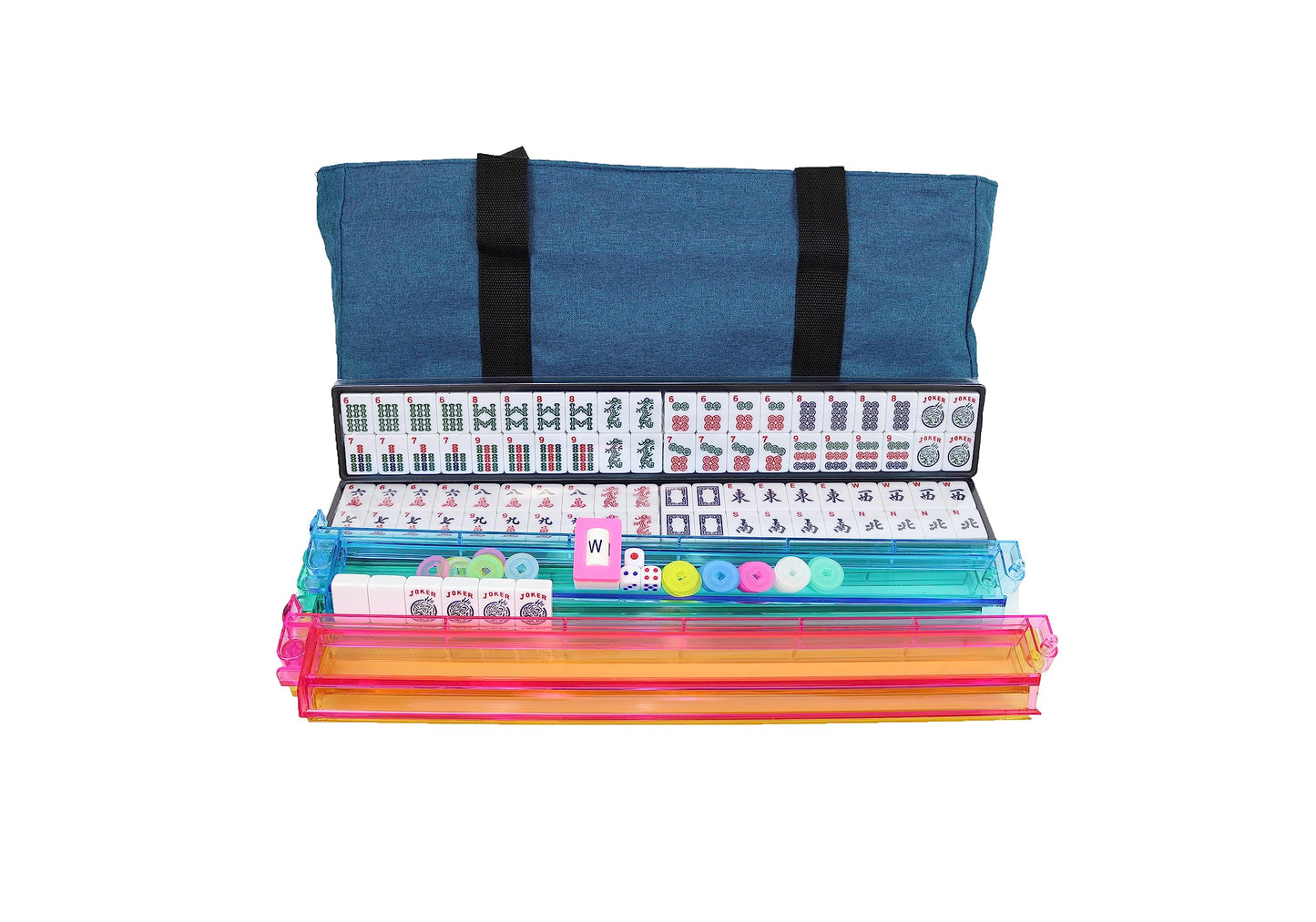 usamjtable 166 Tiles American Mahjong Set Soft Bag 4 All in One Color Pushers Racks Combo Easy Carry (Teal)