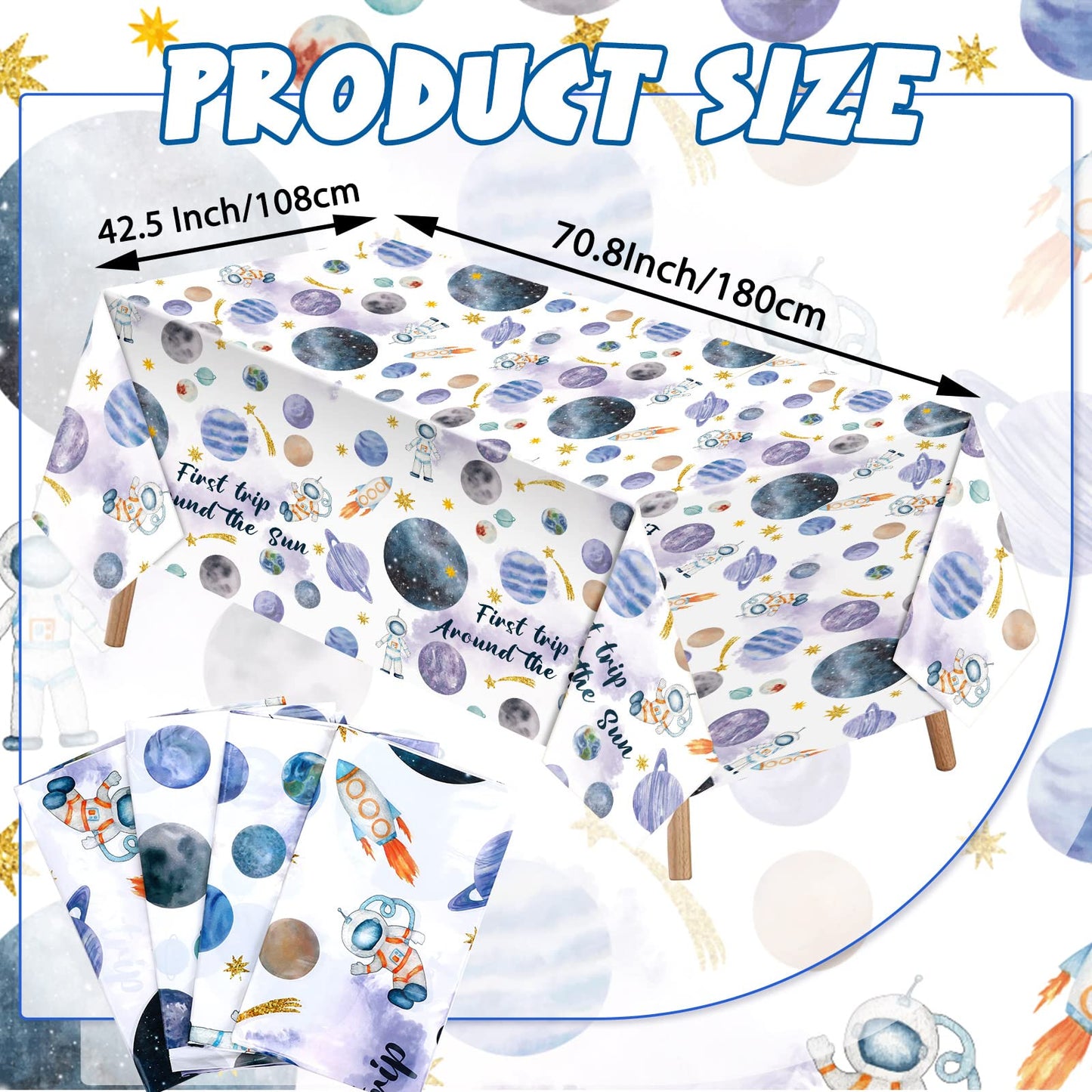 Preboun 4 Pcs First Trip Around The Sun 42.5 x 70.8 Inch Space Party Tablecloth First Trip Around The Sun Birthday Decoration Sp