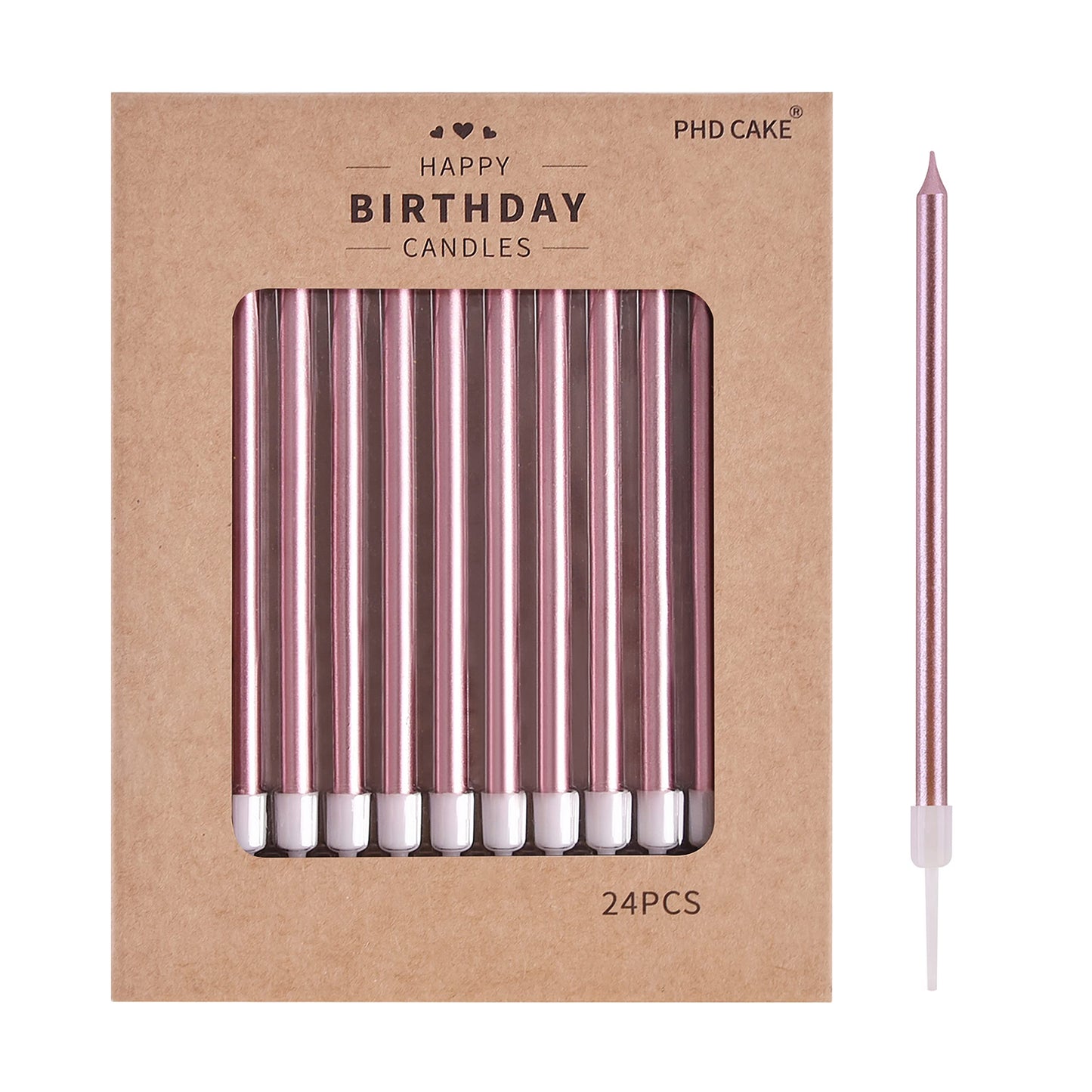 PHD CAKE 24-Count Rose Gold Long Thin Metallic Birthday Candles, Cake Candles, Birthday Parties, Wedding Decorations, Party Cand