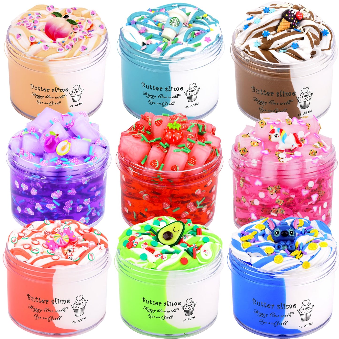 9 Pack Slime Kit, With 3 Jelly Cube Crunchy Slime And 6 Butter Slime, Diy Stress Relief Slime, Soft And Non-Sticky, Birthday Gif