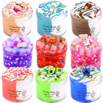 9 Pack Slime Kit, With 3 Jelly Cube Crunchy Slime And 6 Butter Slime, Diy Stress Relief Slime, Soft And Non-Sticky, Birthday Gif