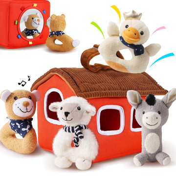 Iplay, Ilearn Baby Toys 3 6 12 Month Newborn Gifts, Infant Soft Farm Stuffed Animal Rattles Plush Barn, First Easter Basket Shower Stuffer, Boy Girl Sensory Hand Development Toy 0 2 4 7 9M 1 Yr - Farm