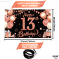 Katchon Rose Gold Happy 13Th Birthday Banner - Xtralarge, 72X44 Inch | Rose Gold And Black Happy 13Th Birthday Decorations For Girls | Official Teenager Banner, 13 Year Old Birthday Supplies