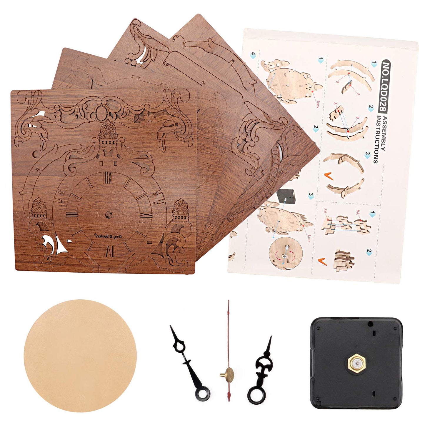 OWNONE 1 Wooden 3D Puzzle Clock Model Kit for mature-themeds  DIY Desk Clock  Dark Wooden 3D Puzzles  Crafts Gifts for Kids Children