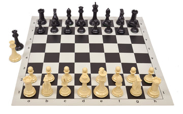 Wholesale Chess Quadruple Weighted Chess Pieces And Vinyl Board - Natural/Black Pieces - Black Board