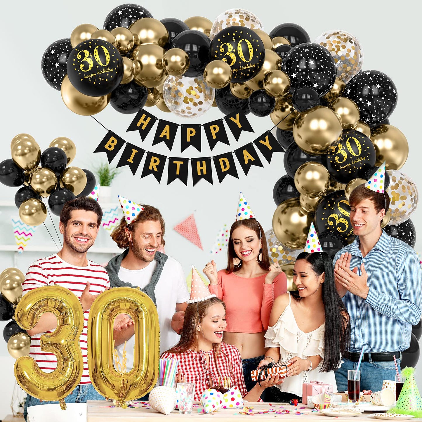 30Th Black Gold Birthday Party Decoration Sets 40 Inch Gold Giant Number Balloons With Birthday Banner Black Gold Balloon Arch G