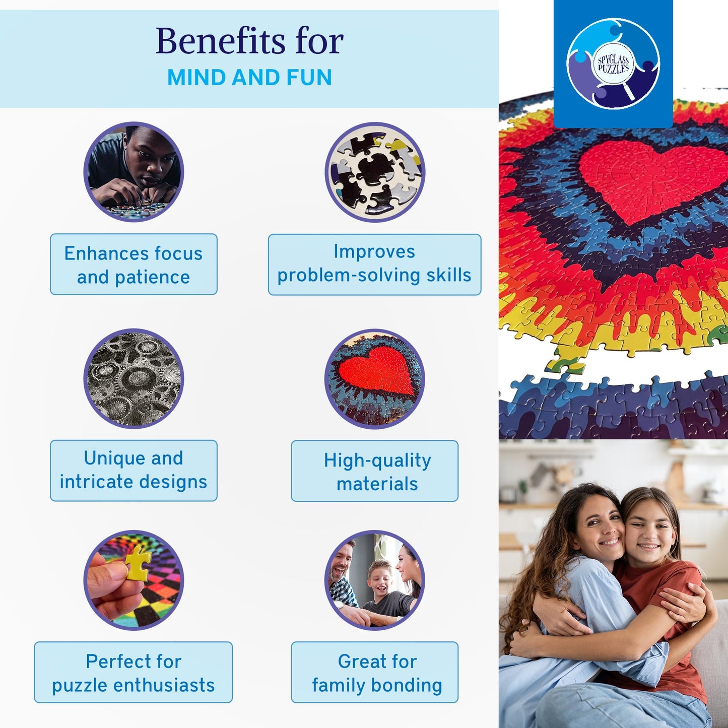 Jigsaw Puzzles for mature-themeds 1000 Pieces Hard Puzzles for mature-themeds and Kids - Unique Toy Round Colorful Rainbow mature-themed Puzzles - Difficult Near Impossible Puzzle Retro Tie Dye Heart by Spyglass Puzzles