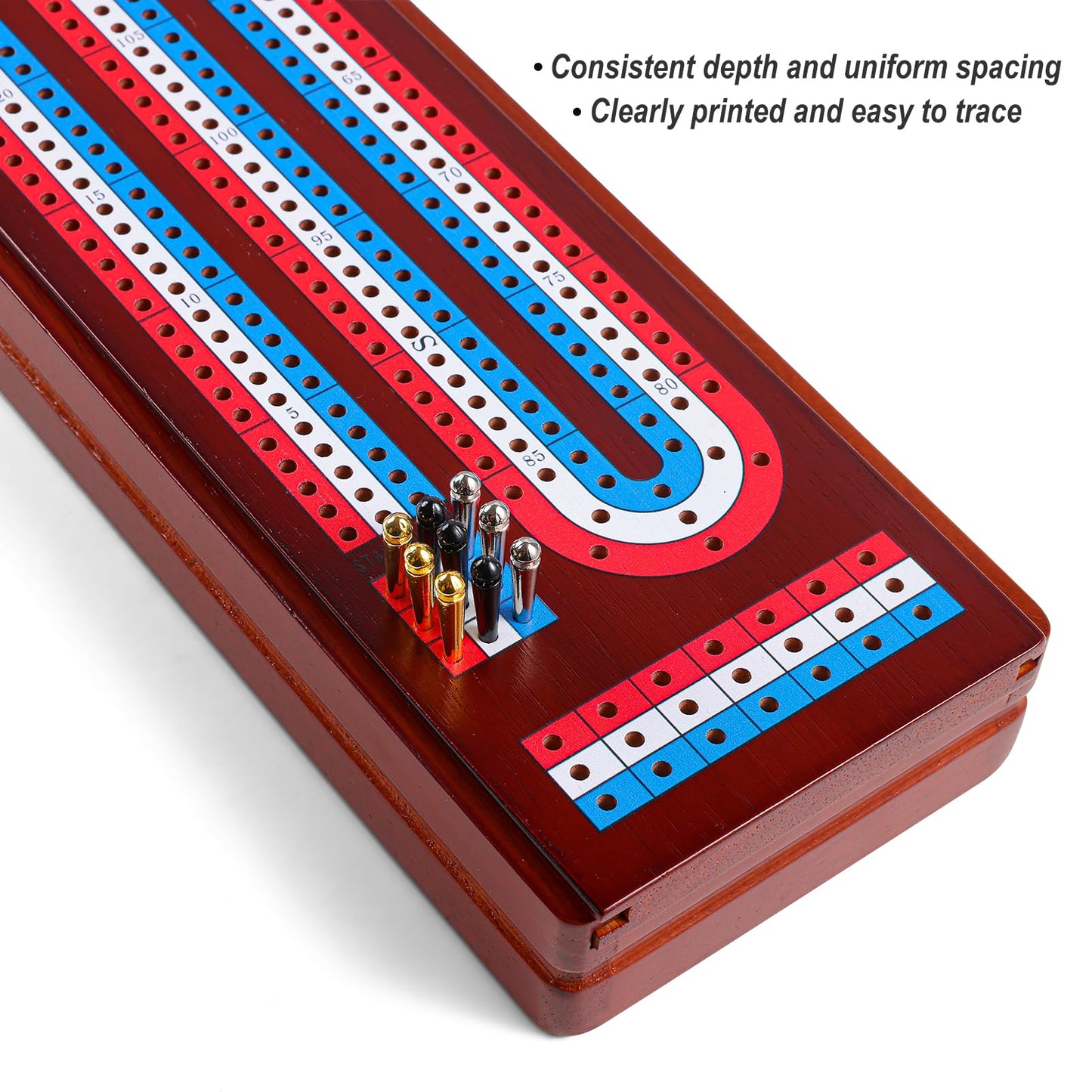 Ceebyfa Cribbage Board Game Set - Solid Wood, 3 Track, Vintage Color, Includes 9 Pegs & 2 Playing Cards, Perfect for All Ages
