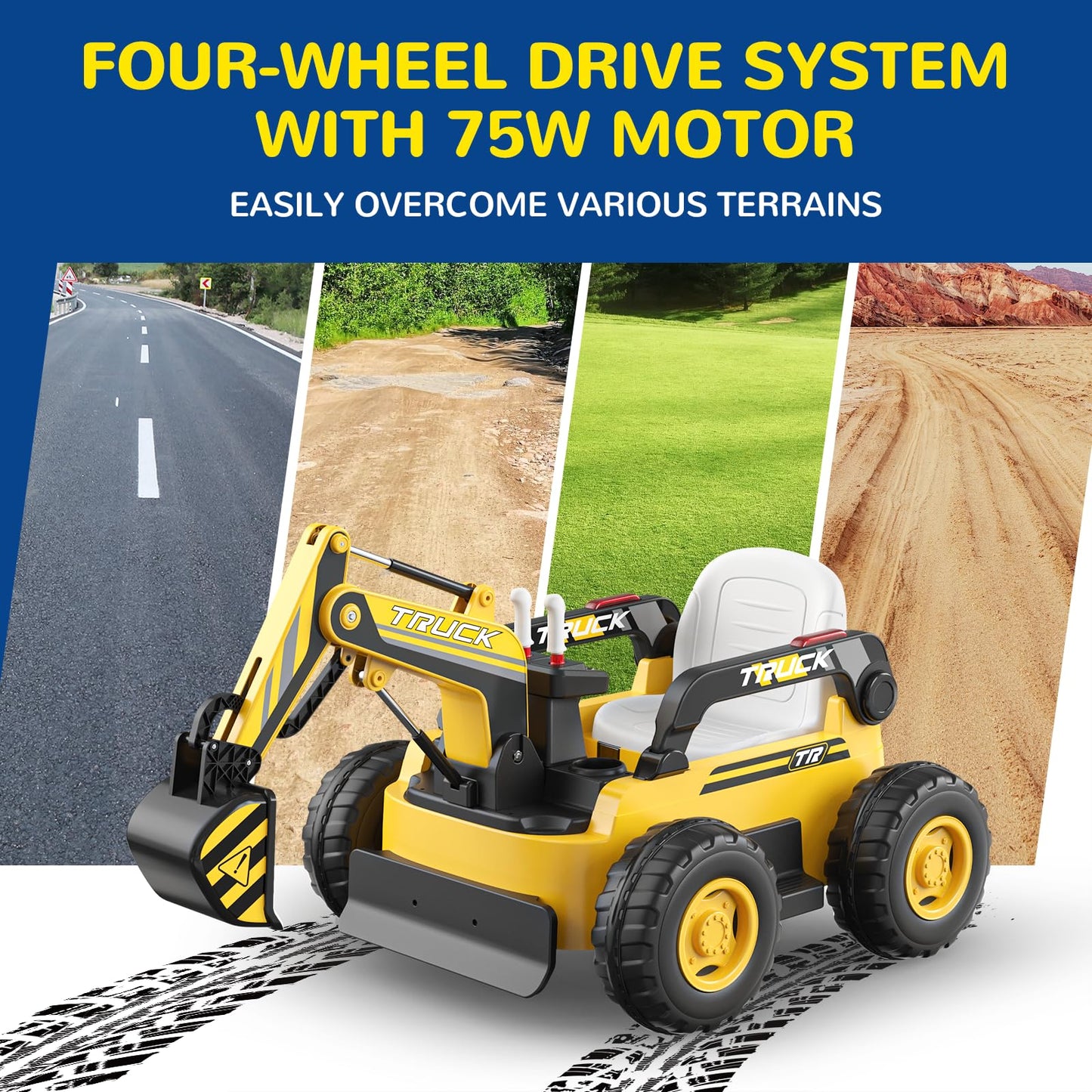 Ligiant N9 Ride On Excavator, 4Wd Ride On Car W/Fully Electric Digging Arm, 4X75W Motor For All-Terrain, 12V 10Ah Large Battery,