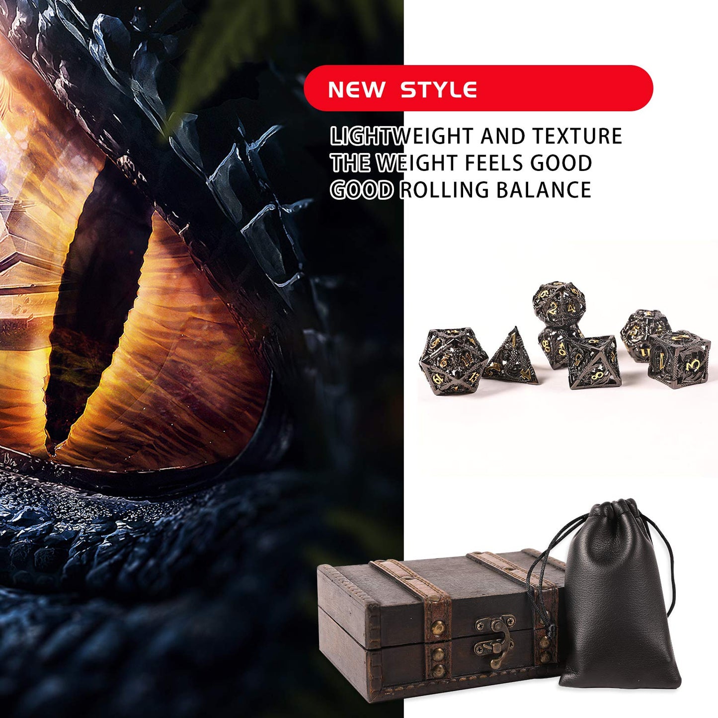 AncientDeer DND Dice Set 7 Pieces D&D Pure Copper Hollow Polyhedral DND Dice W/Gift Box & Dice Bag for DND Game RPG Explorers Sa