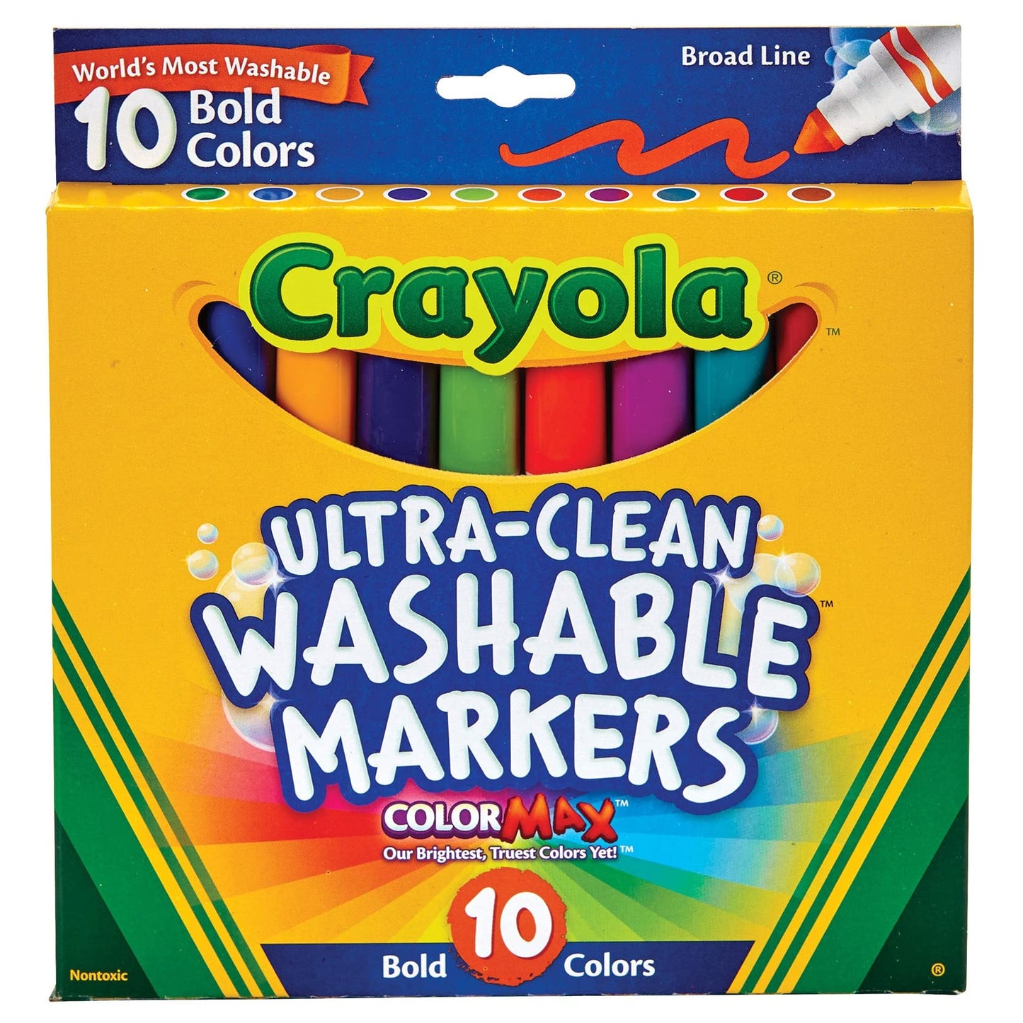 Crayola Ultra Clean Broad Line Markers, Bold Washable Markers, 10 Count