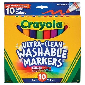 Crayola Ultra Clean Broad Line Markers, Bold Washable Markers, 10 Count