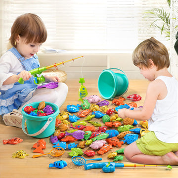 Niplooow Magnetic Fishing Game Pool Toys For Kids 3-5, Water Table Bathtub Kiddie Party Toy With Pole Rod Net Plastic Floating F
