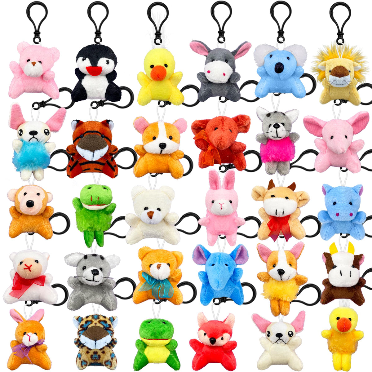 XIPEGPA 30 PCS Mini Plush Animals Keychain Set Small Stuffed Animals for Goodie Bags Easter Schools Birthday Party Favor Supplie