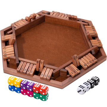 Shut The Box Wood Board Game,2-6 Player Puzzle Game, 16 Dice Educational And Entertaining Classic Tabletop Math Game For Kids