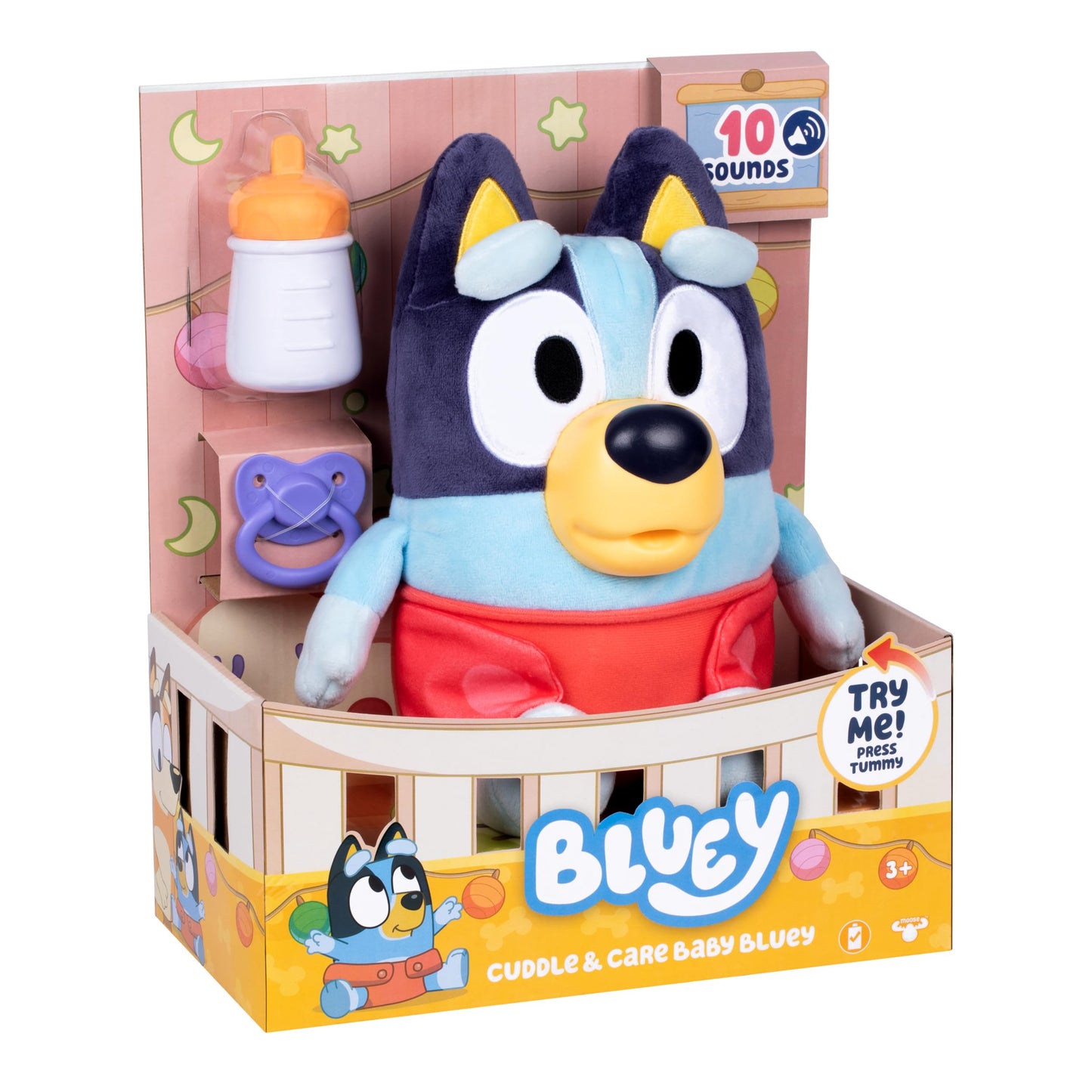 Bluey Care and Cuddle Soft Baby Toy Plush  11   Interactive Electronic Baby Plush Toy with 10 Different Sounds  Cuddly Soft Toys for Ages 3+