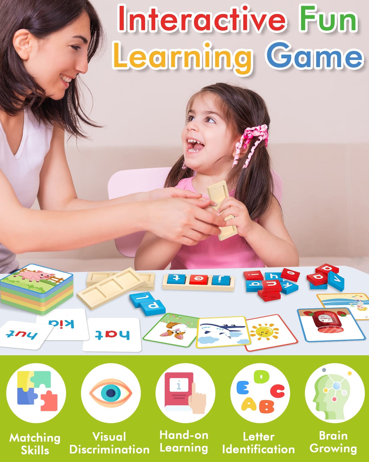 Gojmzo Wooden Cvc Word Spelling Games, Preschool Kindergarten Learning Activities, Montessori Educational Toys Gifts For 3 4 5 6