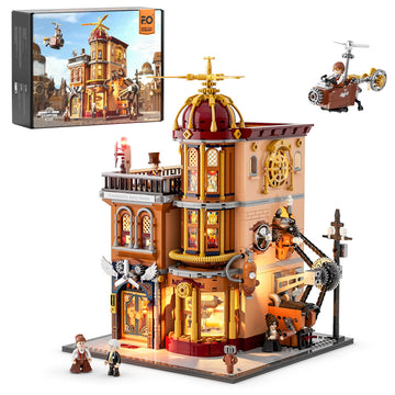 Funwhole Steampunk Flying Club Lighting Building-Bricks Set - 1871 Pcs Modular Building Blocks Display Collectible Set For Adults