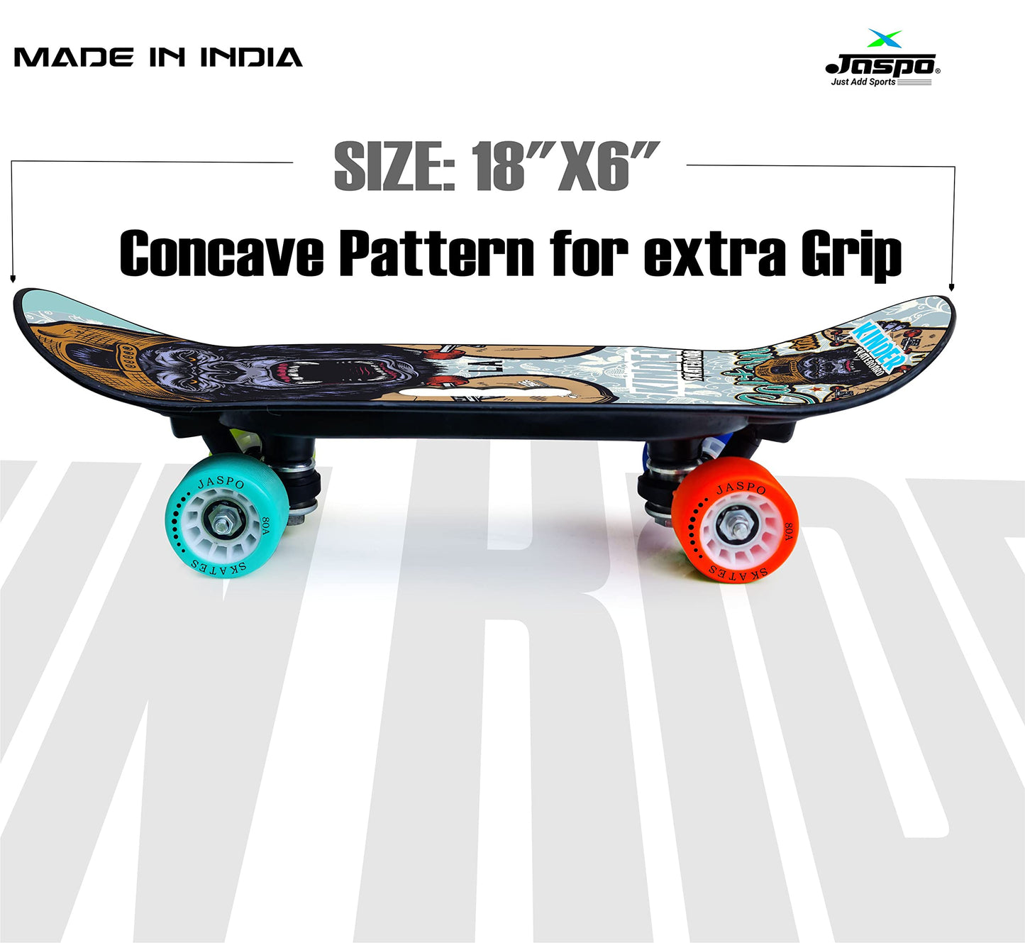 Jaspo Power Kids Skateboard for Beginners Boys & Girls (6 Years & Above) (Power Kids Junior 18  x 6 (Boys)) Vinyl, Black
