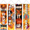 Breling 4 Pack Basketball Field Backdrop Banner Decorations with Welcome 47.24 x 11.81 Large Basketball Background for Sport The