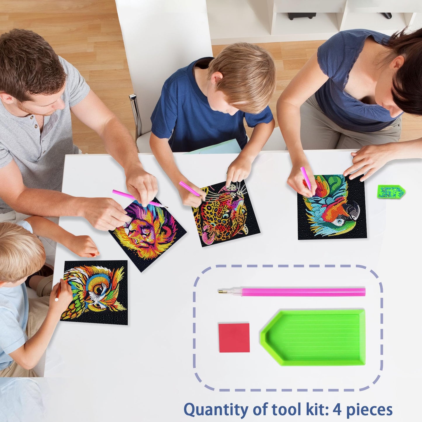 UiSdfuy Diamond Art Kits for Kids Ages 8-12, Arts & Crafts, Gem Art 4 Pack Diamond Painting 6 X 6 (4-Lion)
