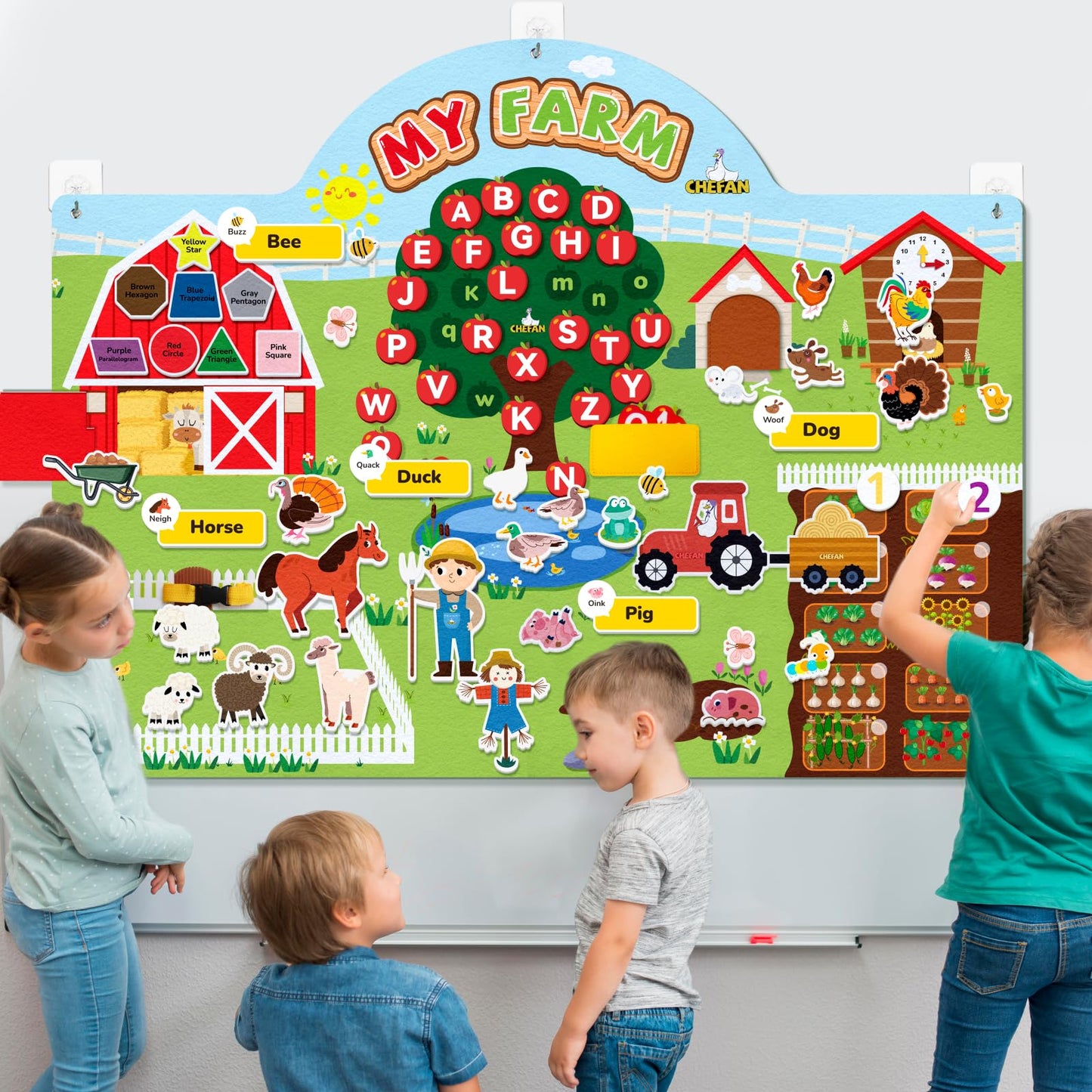 CHEFAN Farm Animals Felt Story Board Set, 3.9 Ft 99 Pcs Preschool Farmhouse Barnyard Theme Flannel Board Storytelling Early Lear