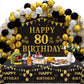Trgowaul 80Th Birthday Decorations Men Women - Black Gold Happy 80 Birthday Backdrop Banner, 2 Pcs Happy Birthday Tablecloth, 60