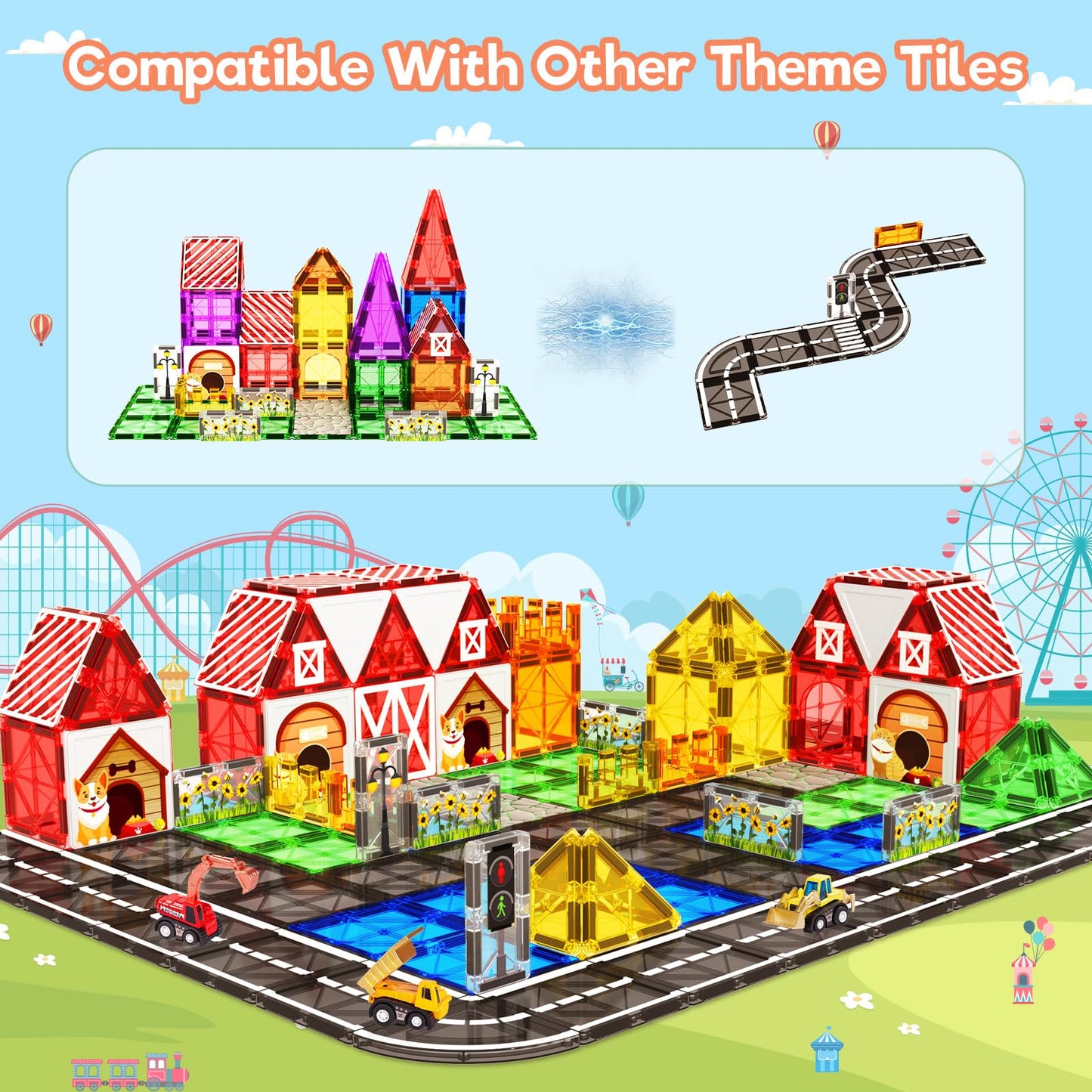 Magnetic Tiles Toddler Toys Garden Farm Animal Set, Magnetic Blocks Montessori Sensory Educational Learning Building Magnet Toys