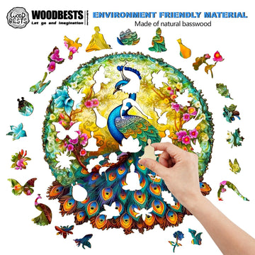 Woodbests Wooden Jigsaw Puzzle For Adults, Mandala Peacock Puzzle (M, 190Pcs, 11.8'X11.1') Beautiful Wooden Box, Puzzle Wood Unique Shape, Birthday Gifts For Adults And Kids Family Game