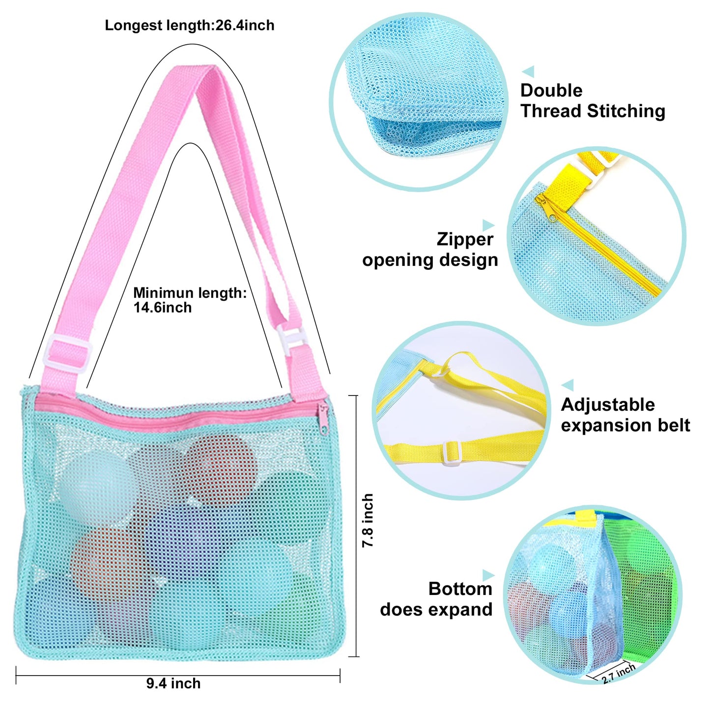 Uttpll Mesh Beach Bag For Kids Quick Dry Beach Accessories Vacation Trip Baby Toddler Seashell Collecting Colorful Net Tote For