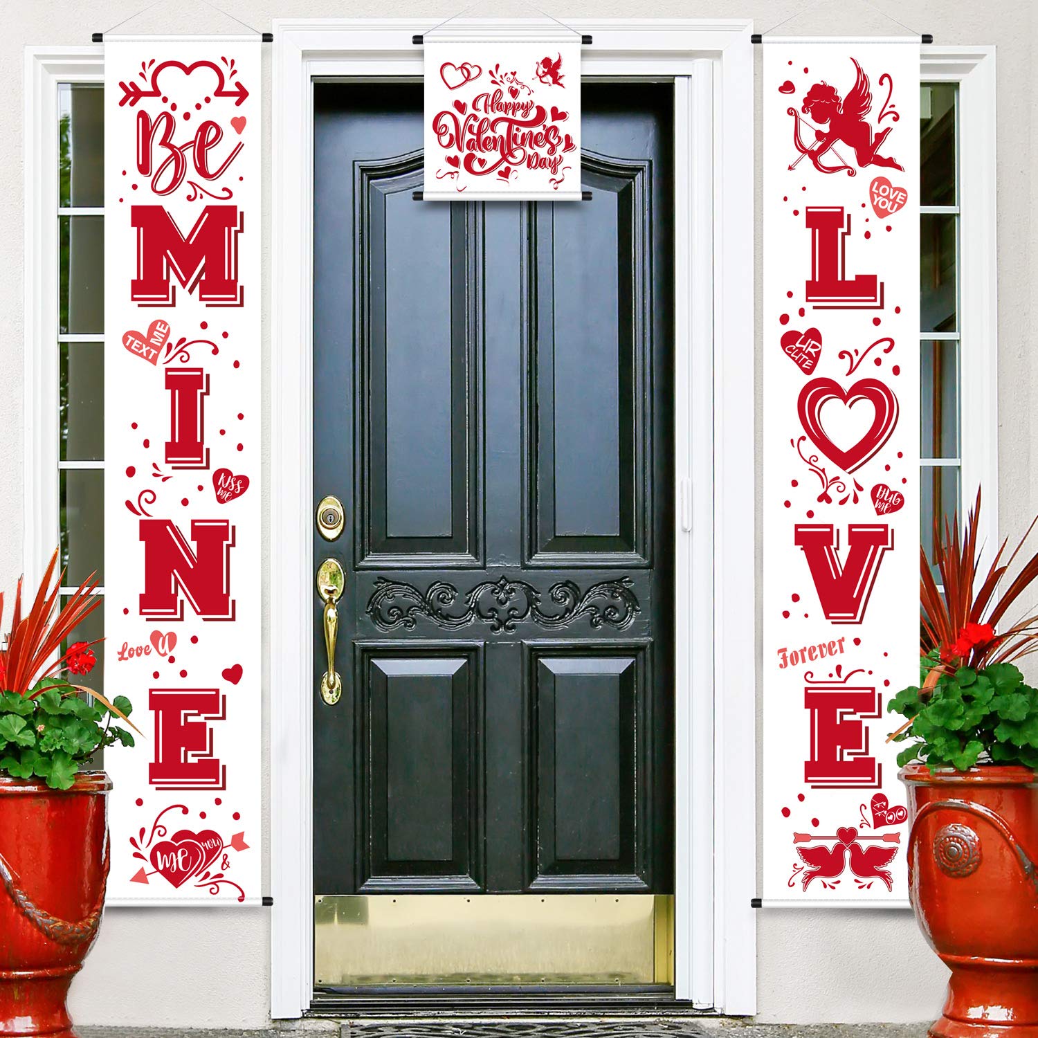 Blulu 3 Pcs Valentines Day Porch Banner Be Mine Banner Happy Valentines Day Decoration Set Heart Love Door Decoration for Welc