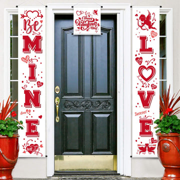 Blulu 3 Pcs Valentines Day Porch Banner Be Mine Banner Happy Valentines Day Decoration Set Heart Love Door Decoration for Welc