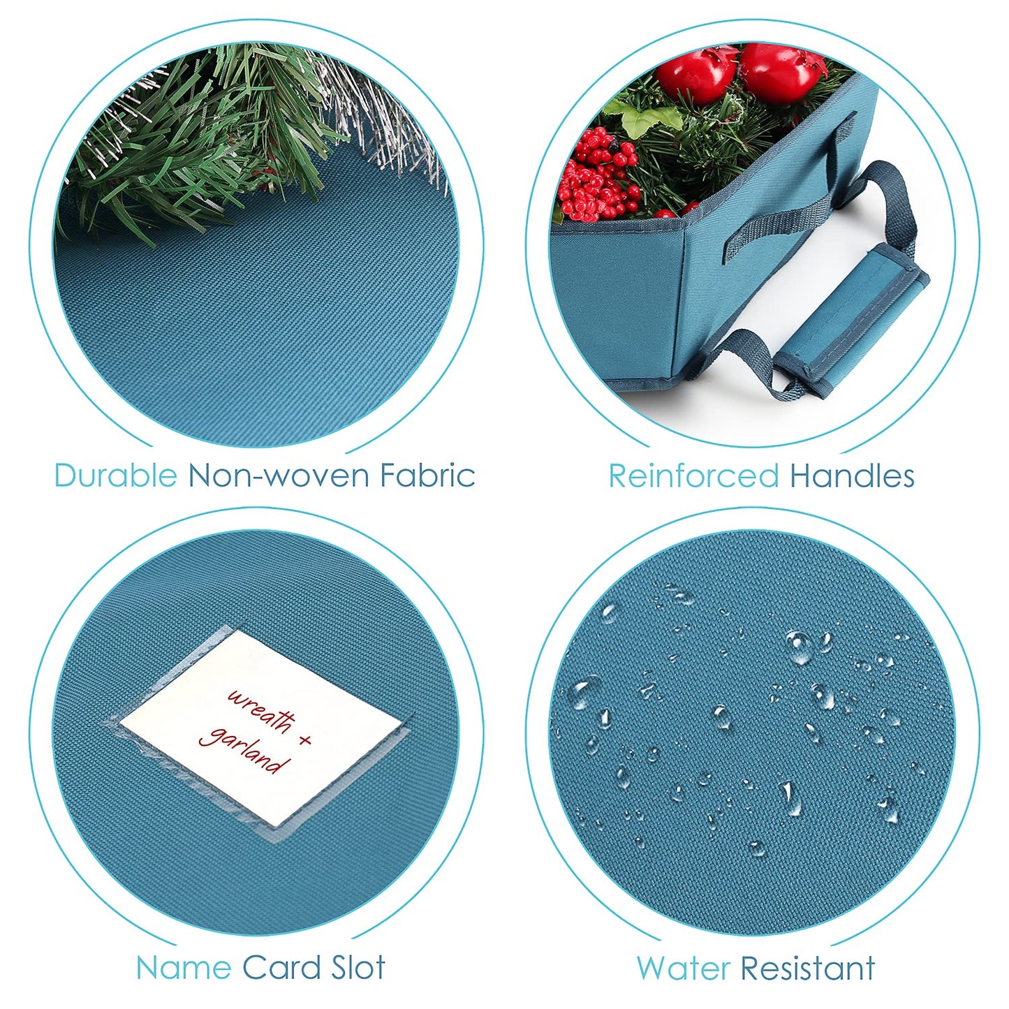Hearth & Harbor Wreath Storage Container - 30" Hard Shell Bag with Dual Zipper & Handles - Blue - Model VDS-HHHS12-30