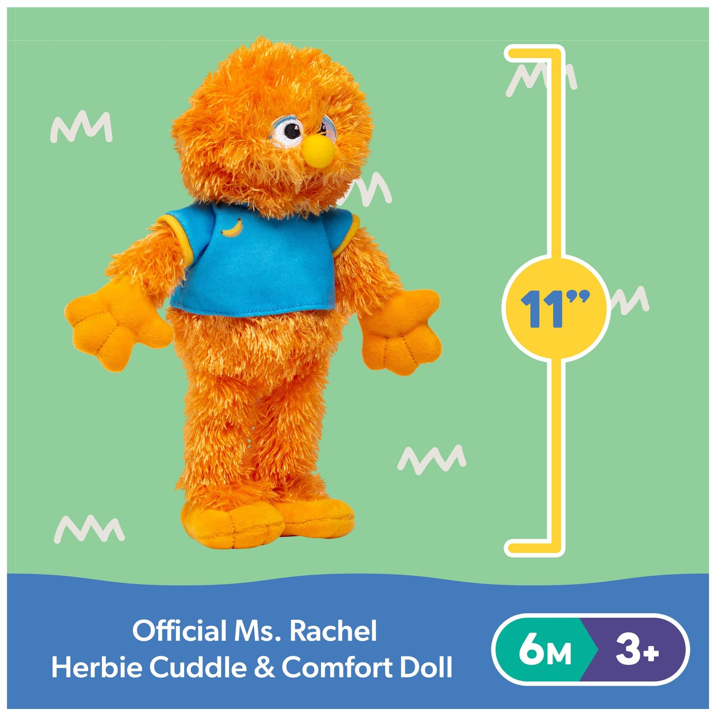 Ms. Rachel Herbie Cuddle & Comfort Doll, 11” Plush Toy for Ages 6 Months+, Polyester, Model 6072628