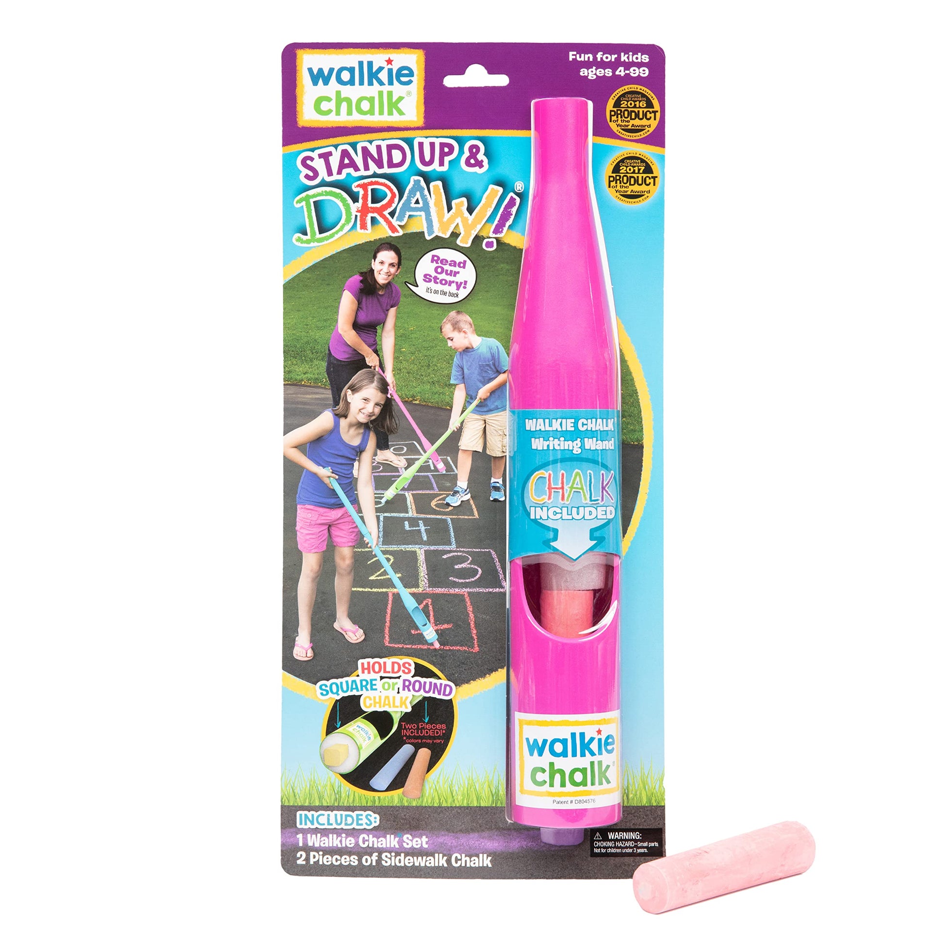 Walkie Chalk Stand-up Sidewalk Chalk Holder, (Pink), Creative Outdoor Toys for Kids and Adults Including 2x Chalks, Street Art &