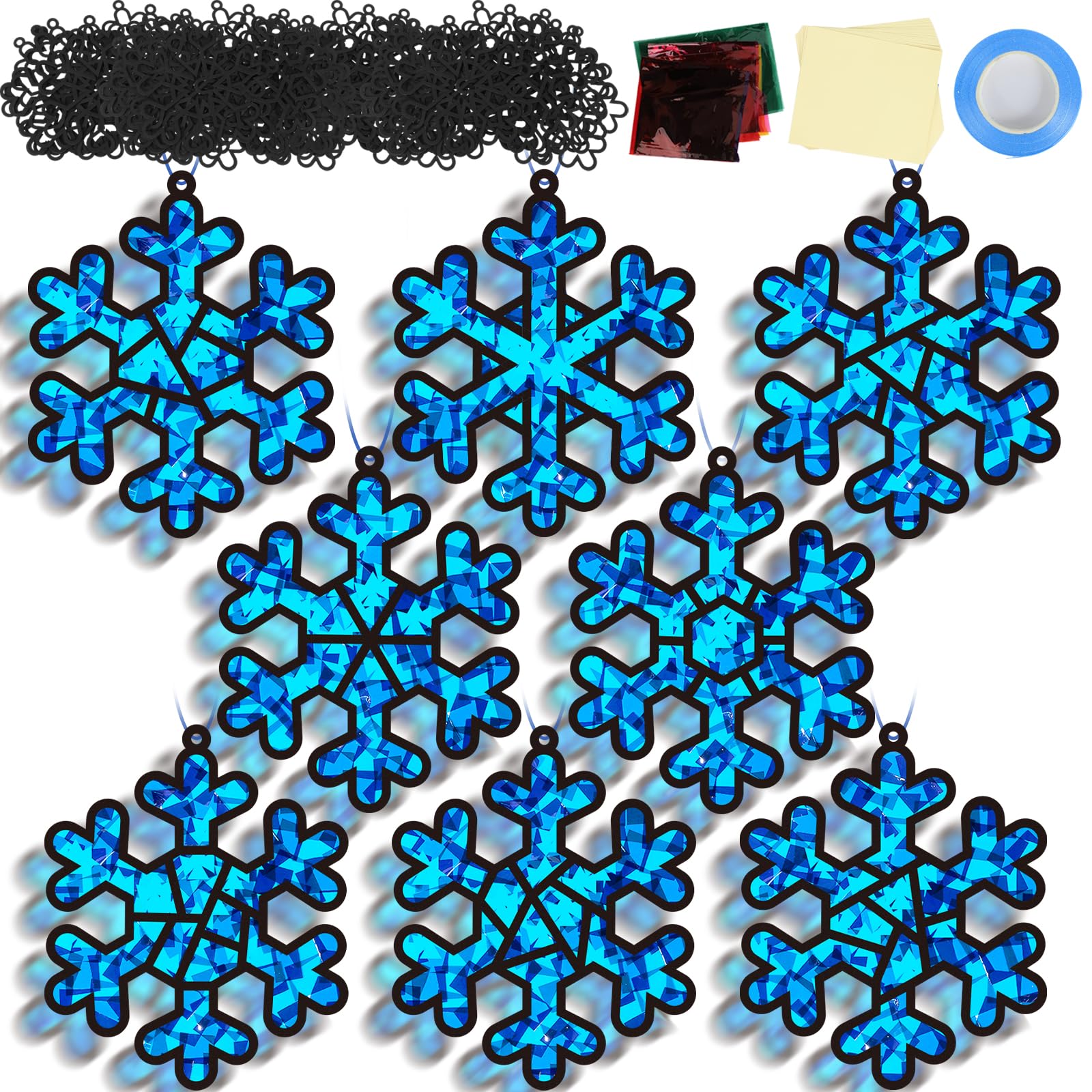 32 Sets Winter Snowflake Suncatchers Craft Kit DIY Window Stained Glass Effect Wintertime Snowflake Paper Crafts Home School Cla