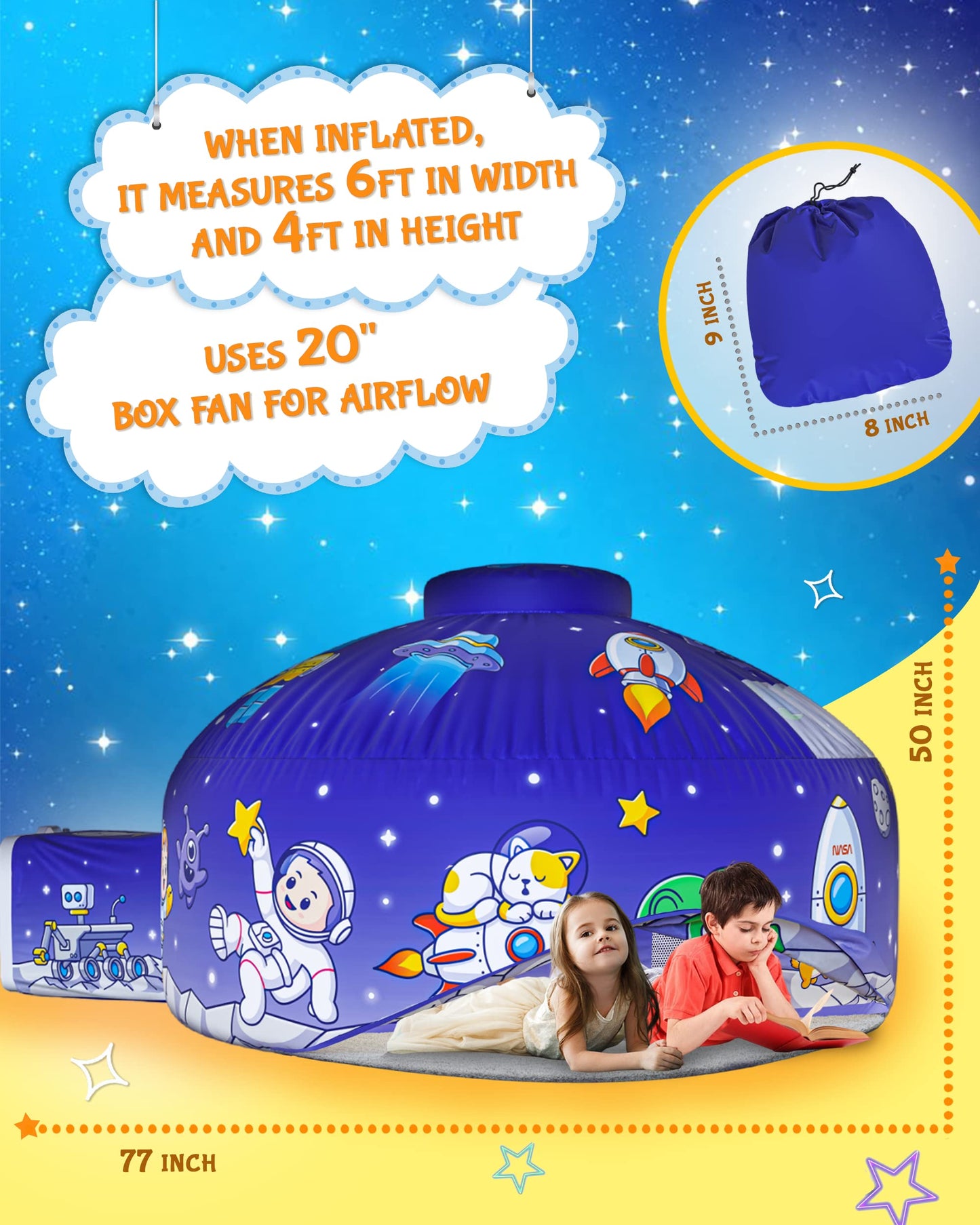 Skywin Inflatable Tent for Kids (Space), Inflatable Air Tent for Kids Sets Up and Stores Away in Seconds, Improved Blow up Fort