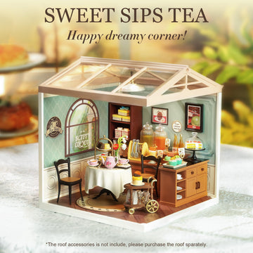 Robotime Miniature House Kit Diy Plastic House Building Toy Set With Led Tiny Store Making Kit Model Craft Hobby Unique Gift (Sweet Sips Tea)