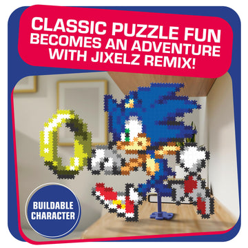 Jixelz Remix Sonic The Hedgehog Craft Kit - Sonic and Ring - No Heat or Glue Required - STEM Building Toys - Pixel Art for Bedroom or College Dorm Room Decor - 700+ Pieces - Ages 8 Years and Up